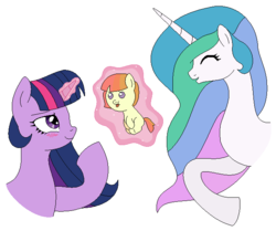 Size: 646x540 | Tagged: safe, artist:unoriginai, princess celestia, twilight sparkle, oc, oc:prince dawn, alicorn, pony, g4, colt, female, foal, lesbian, magic, magical lesbian spawn, male, mama twilight, mare, newborn, offspring, parent:princess celestia, parent:twilight sparkle, parents:twilestia, ship:twilestia, shipping, simple background, transparent background, twilight sparkle (alicorn)