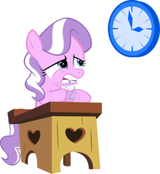 Size: 943x1020 | Tagged: safe, artist:magerblutooth, diamond tiara, earth pony, pony, g4, clock, desk, female, filly, foal, impatient, simple background, solo, transparent background, vector
