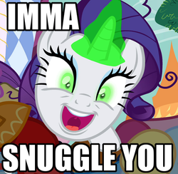 Size: 550x536 | Tagged: safe, screencap, rarity, pony, unicorn, g4, inspiration manifestation, cropped, faic, female, glowing horn, horn, imma snuggle you, inspirarity, mare, meme, open mouth, slasher smile, solo