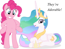 Size: 1024x776 | Tagged: safe, artist:stillfire, pinkie pie, princess celestia, pony, g4, babscon, belly button, bipedal, commission, commissioner:navelcolt, nicole oliver