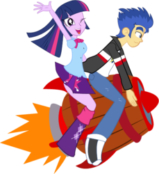 Size: 478x521 | Tagged: safe, artist:kingmario128, flash sentry, twilight sparkle, alicorn, equestria girls, g4, clothes, donkey kong country, donkey kong country: tropical freeze, female, humanized, male, nintendo, rocket, rocket barrel, ship:flashlight, shipping, simple background, skirt, straight, transparent background, twilight sparkle (alicorn), vector