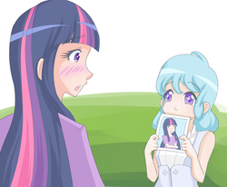 Size: 610x503 | Tagged: safe, artist:jonfawkes, cotton cloudy, twilight sparkle, human, g4, trade ya!, cotton cloudy reveals, duo, duo female, female, humanized, scene interpretation, twilight sparkle (alicorn)