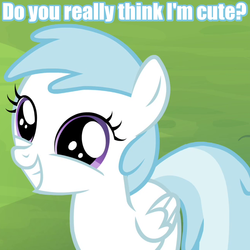 Size: 650x650 | Tagged: safe, screencap, cotton cloudy, g4, trade ya!, bronybait, caption, cottonbetes, cute, female, filly, grin, happy, smiling, solo, yes