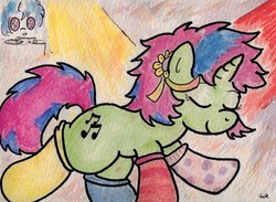 Size: 400x292 | Tagged: safe, artist:slightlyshade, dj pon-3, vinyl scratch, g4, clothes, dancing, hannahk, light show, melody match, socks, traditional art