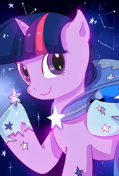 Size: 1181x1748 | Tagged: safe, artist:daikoku, twilight sparkle, pony, unicorn, g4, clothes, dress, female, gala dress, pixiv, solo, stars, tangible heavenly object, unicorn twilight