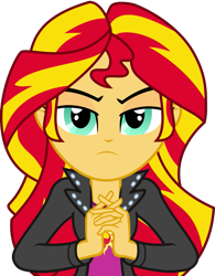 Size: 777x994 | Tagged: safe, artist:nano23823, sunset shimmer, equestria girls, g4, .svg available, bust, clothes, female, gendo pose, plotting, simple background, solo, svg, transparent background, vector