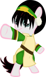 Size: 1030x1702 | Tagged: safe, artist:ah-darnit, pony, avatar the last airbender, bipedal, blind, clothes, ponified, simple background, solo, toph bei fong, transparent background, vector