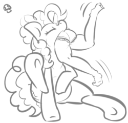 Size: 590x566 | Tagged: safe, artist:rawrcharlierawr, pinkie pie, earth pony, human, pony, g4, ass, belly, butt, clothes, female, frilly underwear, lineart, mare, monochrome, panties, pinkie pred, ponies eating humans, underhoof, underwear, vore