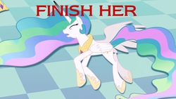 Size: 640x360 | Tagged: safe, princess celestia, g4, celestia hate, female, finish her, mortal kombat, solo