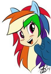 Size: 433x620 | Tagged: safe, artist:xxxsketchbookxxx, rainbow dash, human, g4, eared humanization, female, humanized, solo, that fucking cat, that fucking dash