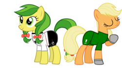 Size: 1853x1039 | Tagged: safe, artist:ironm17, apple fritter, applejack, earth pony, pony, g4, apple family member, clothes, duo, duo female, female, football, gloves, jersey, mare, short-sleeved goalkeeper jersey, simple background, transparent background, united states, world cup