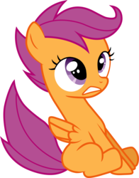 Size: 1855x2367 | Tagged: safe, artist:cloudy glow, scootaloo, pegasus, pony, g4, stare master, braking, female, filly, scared, simple background, sitting, solo, transparent background, vector