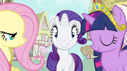 Size: 1280x719 | Tagged: safe, artist:dtkraus, edit, edited screencap, screencap, fluttershy, rarity, twilight sparkle, g4, element of kindness, element of magic, nose, noses, rurrity, wat, what has science done