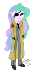 Size: 952x2069 | Tagged: safe, artist:e-e-r, princess celestia, equestria girls, g4, big boss, eyepatch, female, konami, metal gear, simple background, solo, transparent background