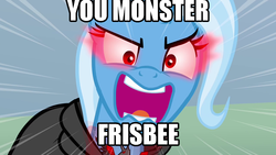 Size: 1280x720 | Tagged: safe, trixie, pony, unicorn, g4, magic duel, dragonzball p, dragonzball peepee, female, image macro, mare, meme, parody, reference, screaming, solo, trixie yells at everything