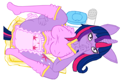 Size: 1024x684 | Tagged: safe, artist:cuddlelamb, twilight sparkle, anthro, g4, adult foal, baby powder, baby wipes, breasts, changing mat, cutie mark diapers, diaper, female, non-baby in diaper, solo