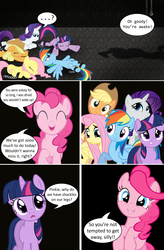 Size: 1655x2523 | Tagged: safe, artist:reitanna-seishin, applejack, fluttershy, pinkie pie, rainbow dash, rarity, twilight sparkle, fanfic:cupcakes, g4, comic, pinkie's party, this will end in tears, this will end in tears and/or death