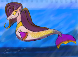 Size: 4745x3514 | Tagged: safe, artist:emdefmek, sea pony, comic, fins, fish tail, flowing mane, flowing tail, ocean, scales, solo, tail, underwater, water