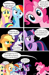 Size: 1655x2523 | Tagged: safe, artist:reitanna-seishin, applejack, fluttershy, pinkie pie, rainbow dash, rarity, twilight sparkle, g4, comic, pinkie's party