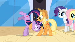 Size: 1365x768 | Tagged: safe, screencap, applejack, fluttershy, rarity, twilight sparkle, g4, the crystal empire