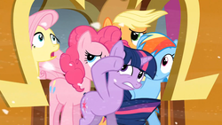 Size: 1365x768 | Tagged: safe, screencap, applejack, fluttershy, pinkie pie, rainbow dash, twilight sparkle, g4, the crystal empire