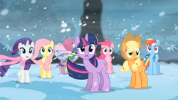 Size: 1365x768 | Tagged: safe, screencap, applejack, fluttershy, pinkie pie, rainbow dash, rarity, spike, twilight sparkle, g4, the crystal empire, female, mane six