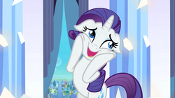 Size: 1366x768 | Tagged: safe, screencap, rarity, g4, the crystal empire, female, open mouth, solo, squishy cheeks