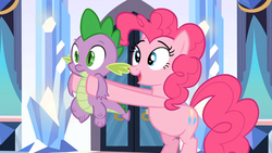 Size: 1365x768 | Tagged: safe, screencap, pinkie pie, spike, g4, the crystal empire