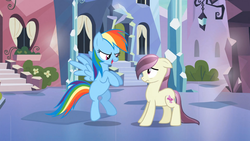 Size: 1365x768 | Tagged: safe, screencap, fleur de verre, rainbow dash, crystal pony, pony, g4, the crystal empire