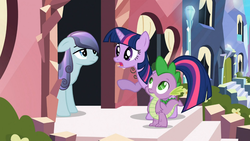 Size: 1365x768 | Tagged: safe, screencap, sapphire joy, spike, twilight sparkle, crystal pony, pony, g4, the crystal empire