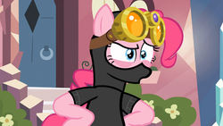 Size: 1365x768 | Tagged: safe, screencap, pinkie pie, g4, my little pony: friendship is magic, the crystal empire, female, pinkie spy, solo, splinter cell