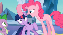 Size: 1365x768 | Tagged: safe, screencap, pinkie pie, spike, twilight sparkle, g4, my little pony: friendship is magic, the crystal empire