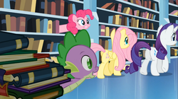 Size: 1365x767 | Tagged: safe, screencap, fluttershy, pinkie pie, rarity, spike, g4, the crystal empire