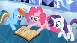 Size: 1365x768 | Tagged: safe, screencap, pinkie pie, rainbow dash, rarity, g4, the crystal empire, flugelhorn