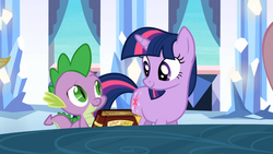 Size: 1365x768 | Tagged: safe, screencap, spike, twilight sparkle, g4, the crystal empire