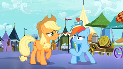 Size: 1365x768 | Tagged: safe, screencap, applejack, rainbow dash, g4, the crystal empire