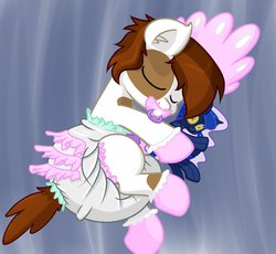 Size: 1280x1178 | Tagged: safe, artist:skitter, pipsqueak, princess luna, g4, bonnet, booties, clothes, crossdressing, diaper, diaper fetish, frilly diaper, non-baby in diaper, pacifier, plushie, poofy diaper, sissy, sleeping, socks, solo, tiara
