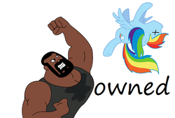 Size: 717x484 | Tagged: safe, rainbow dash, human, pegasus, pony, g4, action hank, dark skin, dead, dexter's laboratory, female, male, mare, op is a duck, x eyes