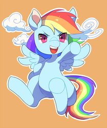 Size: 800x959 | Tagged: safe, artist:kabosu, rainbow dash, pegasus, pony, g4, cloud, female, looking at you, pixiv, solo