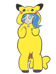 Size: 500x650 | Tagged: safe, artist:mt, oc, oc only, oc:selene, human, pikachu, satyr, clothes, costume, offspring, parent:oc:anon, parent:princess luna, pokémon, solo