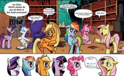 Size: 800x490 | Tagged: safe, idw, applejack, fluttershy, pinkie pie, rainbow dash, rarity, twilight sparkle, alicorn, pony, g4, exploitable meme, female, mane 6 interests, mane six, mare, meme, twilight sparkle (alicorn)