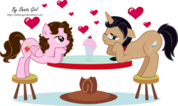 Size: 900x541 | Tagged: safe, artist:shinta-girl, oc, oc only, oc:shinta pony, aaron pony, bedroom eyes, hearts and hooves day, i love you, love, milkshake, sugarcube corner