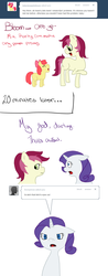 Size: 750x1920 | Tagged: safe, apple bloom, rarity, roseluck, g4, ask, comic, rosereplies, tumblr