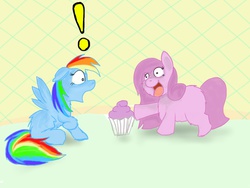 Size: 2048x1536 | Tagged: safe, artist:fluffsplosion, pinkie pie, rainbow dash, fluffy pony, fanfic:cupcakes, g4, cupcake, pinkamena diane pie