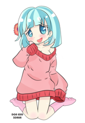 Size: 1179x1696 | Tagged: safe, artist:doneddzorua, coco pommel, human, g4, anime, clothes, cocobetes, cute, female, humanized, moe, oversized clothes, simple background, sock, socks, solo, sweater, transparent background