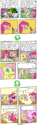 Size: 700x2367 | Tagged: safe, artist:foudubulbe, fluttershy, pinkie pie, g4, comic, eating, laughing, lying