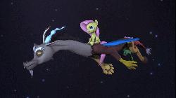 Size: 854x480 | Tagged: safe, artist:jack27121, artist:percytechnic, artist:uncommented, discord, fluttershy, g4, 3d, animated, fluttershy riding discord, flying, ponies riding draconequi, riding, riding discord, source filmmaker, the neverending story