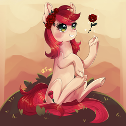 Size: 1000x1000 | Tagged: safe, artist:renaifoxi, roseluck, g4, commissioner:doom9454, female, rose, sitting, smiling, solo