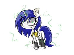 Size: 960x720 | Tagged: safe, artist:burnoid096, oc, oc only, pony, unicorn, clothes, electricity, nix, solo