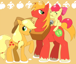 Size: 800x682 | Tagged: safe, artist:oniku, apple bloom, applejack, big macintosh, earth pony, pony, g4, cute, cutie mark, explicit source, male, pixiv, stallion